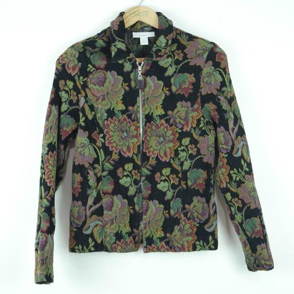 Vintage Small Tapestry Jacket 90s Y2K Whimsigoth Witchy Artsy Goth Quirky Zip Up - Picture 1 of 9